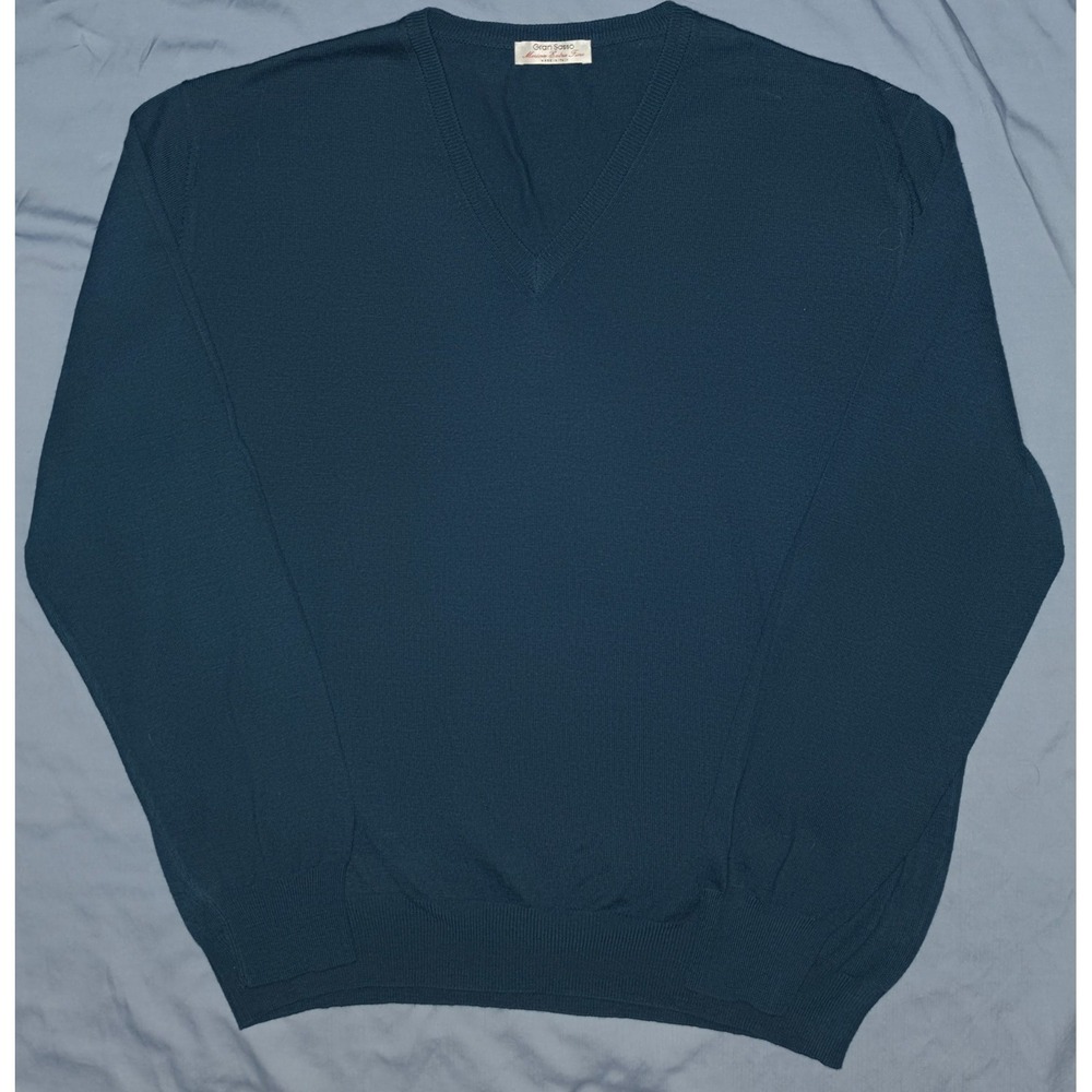 Gran‎ Sasso Sweater Men's Size 58 Green Long Sleeve Merino Wool Vneck